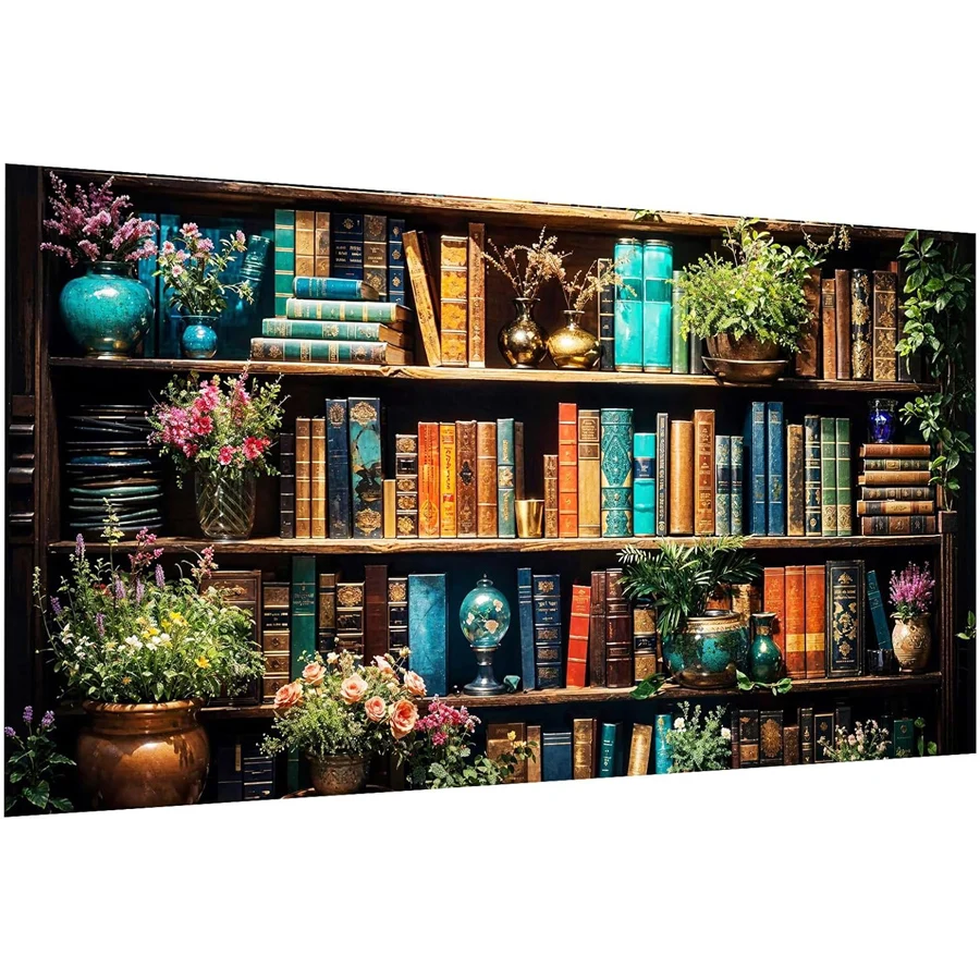 Bookshelf and Landscape of Green Plants diamond painting full drill big size handmade gift 5D mosaic flower 3D embroidery decor