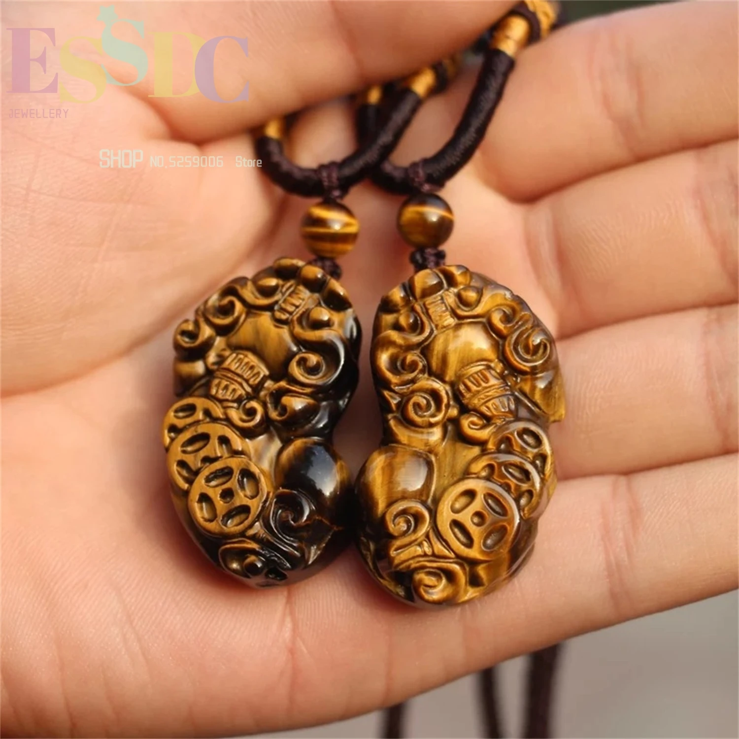 Natural Yellow Tiger Eye Stone Domineering 3 Money Pixiu Pendant KeyChain Necklace Men Women Couple Bracelet Gift Amulet Jewelry