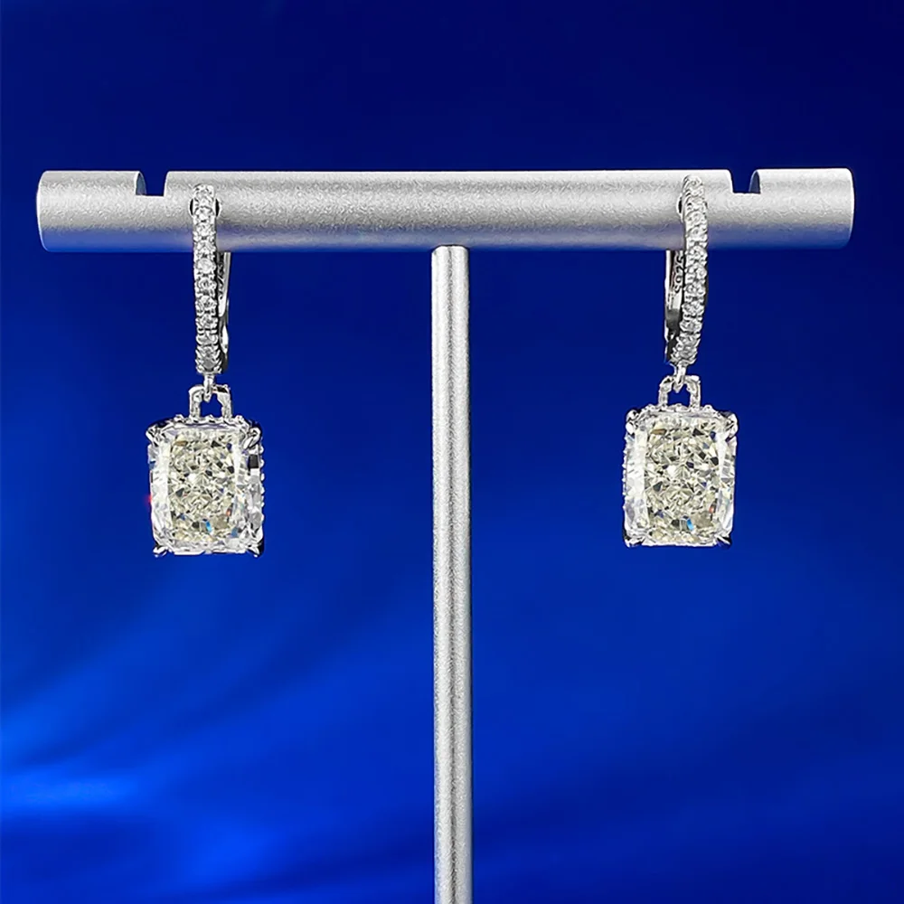 Luxury 925 Sterling Silver 8*10mm Crushed Ice Cut White G High Carbon Diamond Drop Dangle Earrings for Women Fine Jewelry Gifts