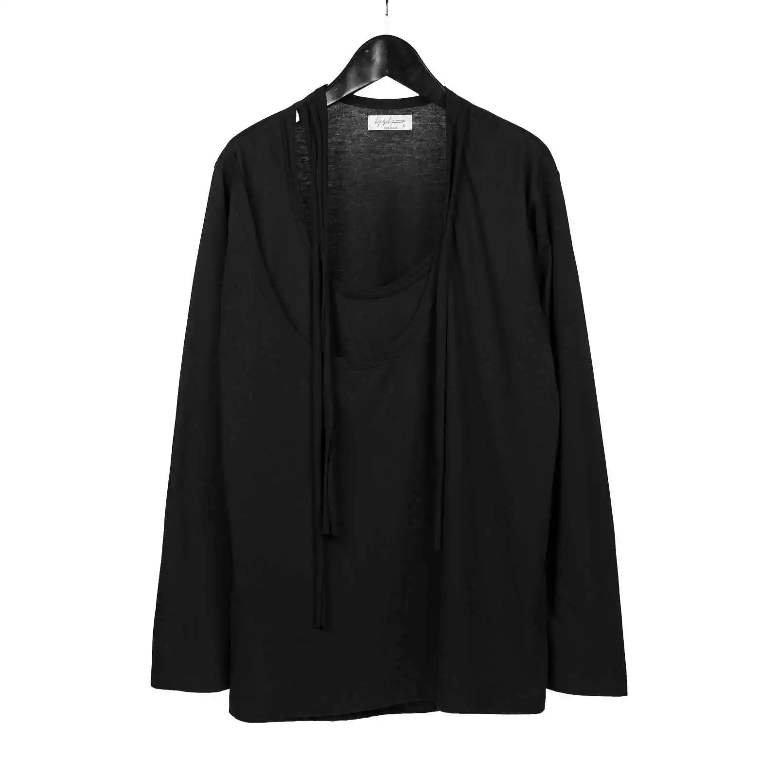 

TOP-YAMAMOTO's original V-neck long-sleeved T-shirt, a men's trendy brand, is loose, casual and versatile, with a solid color ba