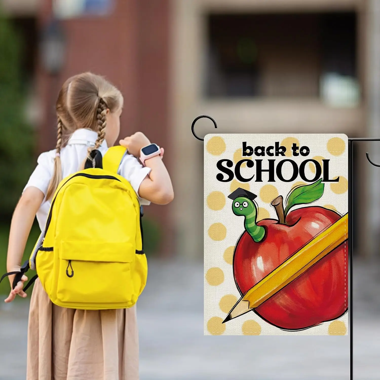 Dyrenson Back to School Apple Decorative Garden Flag, First Day of School Pencil Classroom Yard Outside Home Decoration, Pol cci