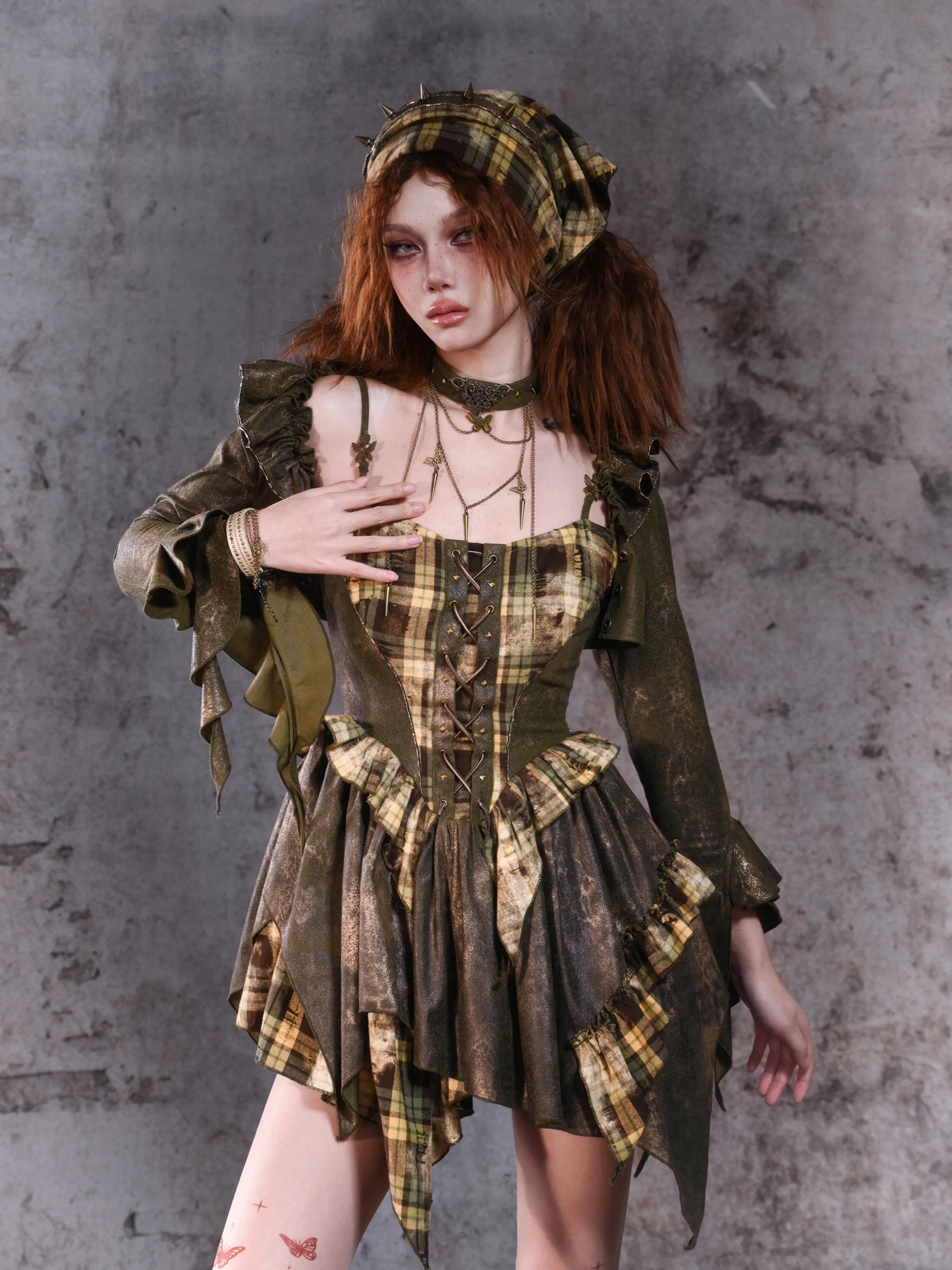 Wasteland Style Halloween Wear Punk Wandering Retro Irregular Spaghetti-Strap Dress for Women