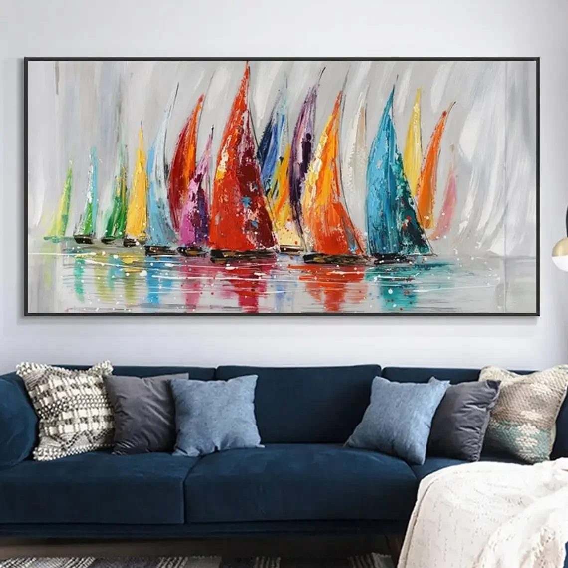 Scandinavian Classic Retro Wall Art Large Sailboat Colorful Ocean HD Canvas Poster Print Home Bedroom Living Room Decoration