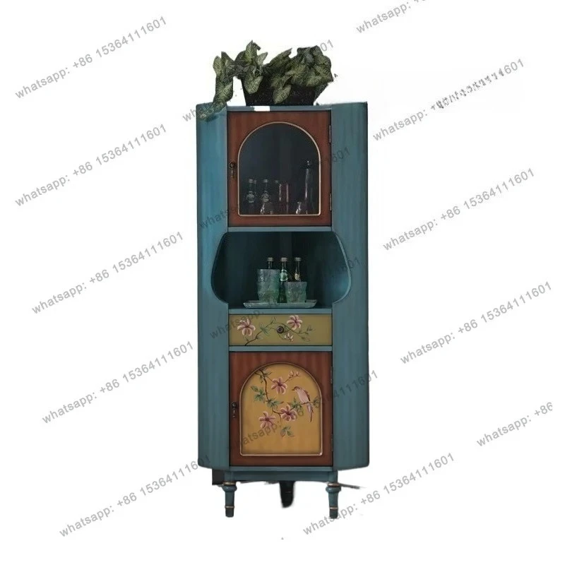 

triangular cabinet, corner cabinet, restaurant corner cabinet, against the wall, corner setting