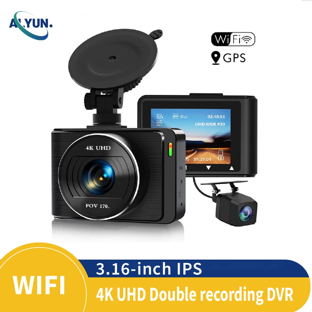 

Dual lens Dash Cam GPS Car DVR Ftont Rear 4K+1080P Mobile WiFi app WDR Video Recorder Night vision Car accessories