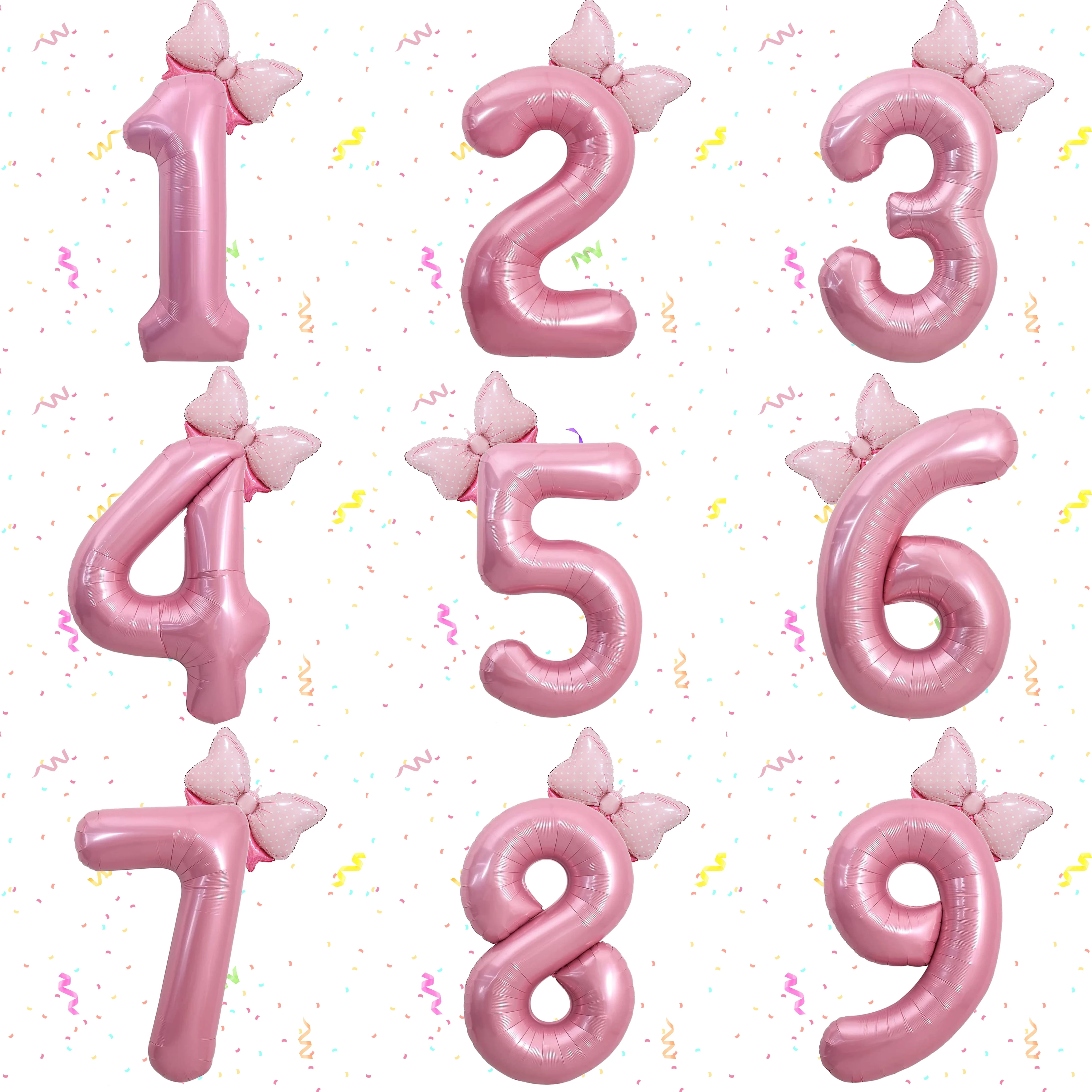 2 szt. 40-calowy zestaw balonów foliowych Macaron Pearlescent Pink Numbers Mini Size Bow Balloons dla chłopców i dziewczynek Dekoracja urodzinowa