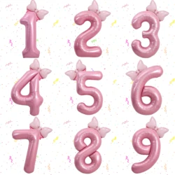 2Pcs 40 Inch Macaron Pearlescent Pink Numbers Foil Balloon Set Mini Size Bow Balloons for Boys Girls Birthday Party Decoration