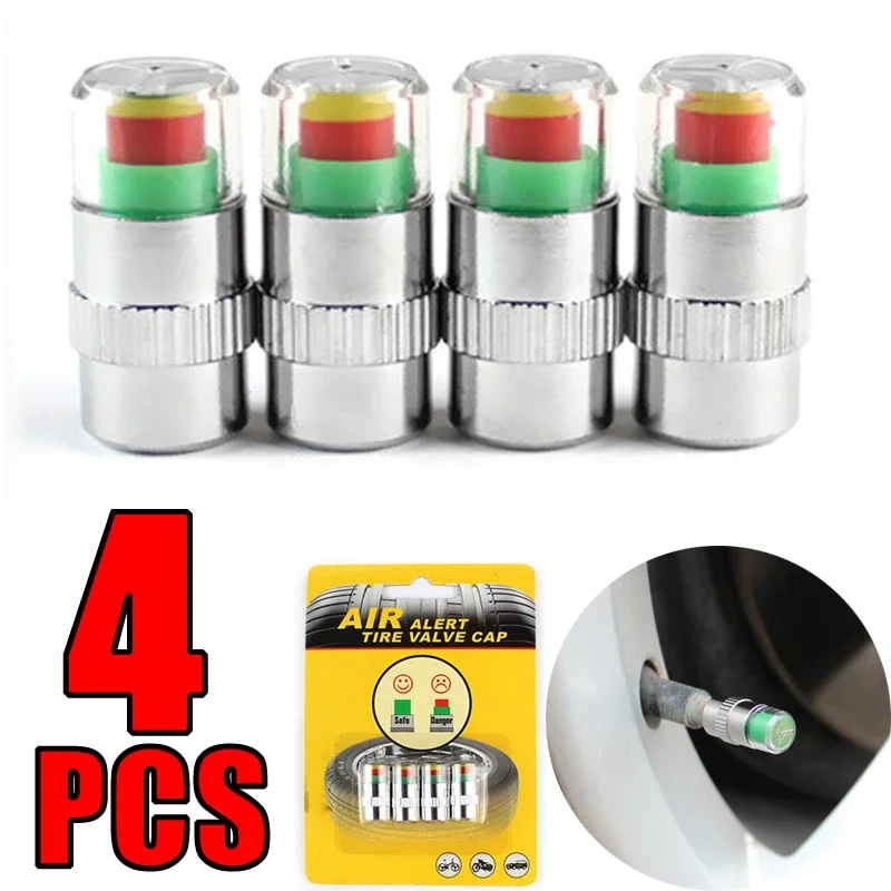 

4pcs Universal Car Tire Pressure Guage Cap Sensor Indicator Alert Monitoring Tool Tyre Cap Indicator Alert Air Pressure Gauge