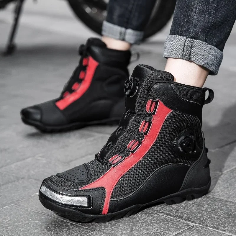 FourSeasons-zapatos de ciclismo para motocicleta para hombre y mujer, botas de carreras todoterreno, equipo de viaje para motocicleta, botas de caballero