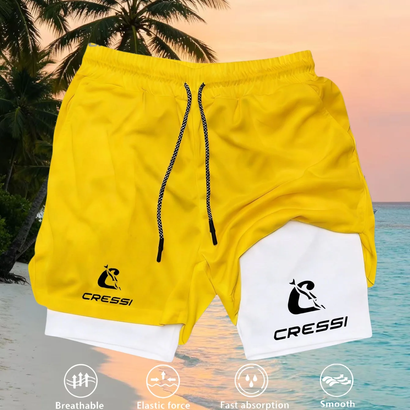 Atmungsaktive, schnelltrocknende 2-in-1-Shorts für Herren, doppellagig, für Fitness, Workout, Laufen, Outdoor, Strand und Sport. – Detail 15