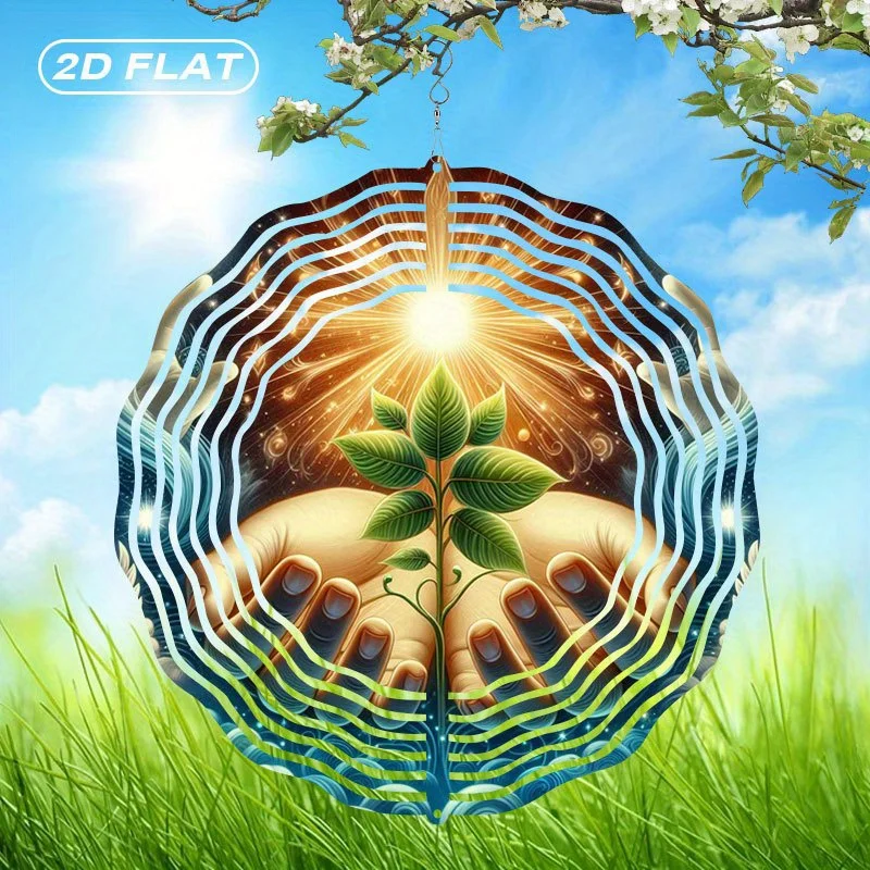 2D Flat, 1pc Bohemian Style Metal Tree Wind Spinner Suncatcher  Glass Wind Chime with Golden Sunburst