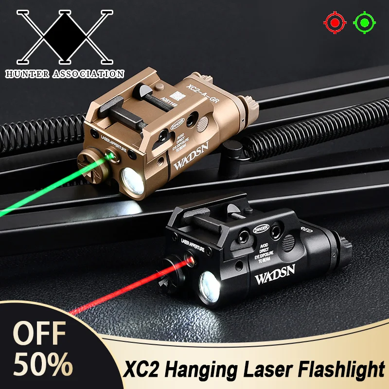 

Tactical Airsoft Surefir XC2 Metal Hanging Flashlight Red Green Laser Fit 20mm Rail Pistol Hunting Scout Outdoor Glock 17 18 19