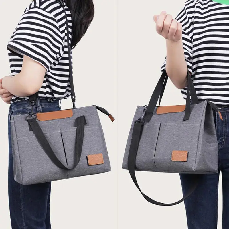 Bolsa aislante de mano con correa para el hombro, bolsa de almuerzo impermeable gruesa, bolsas refrigerantes para oficina, 1 ud.