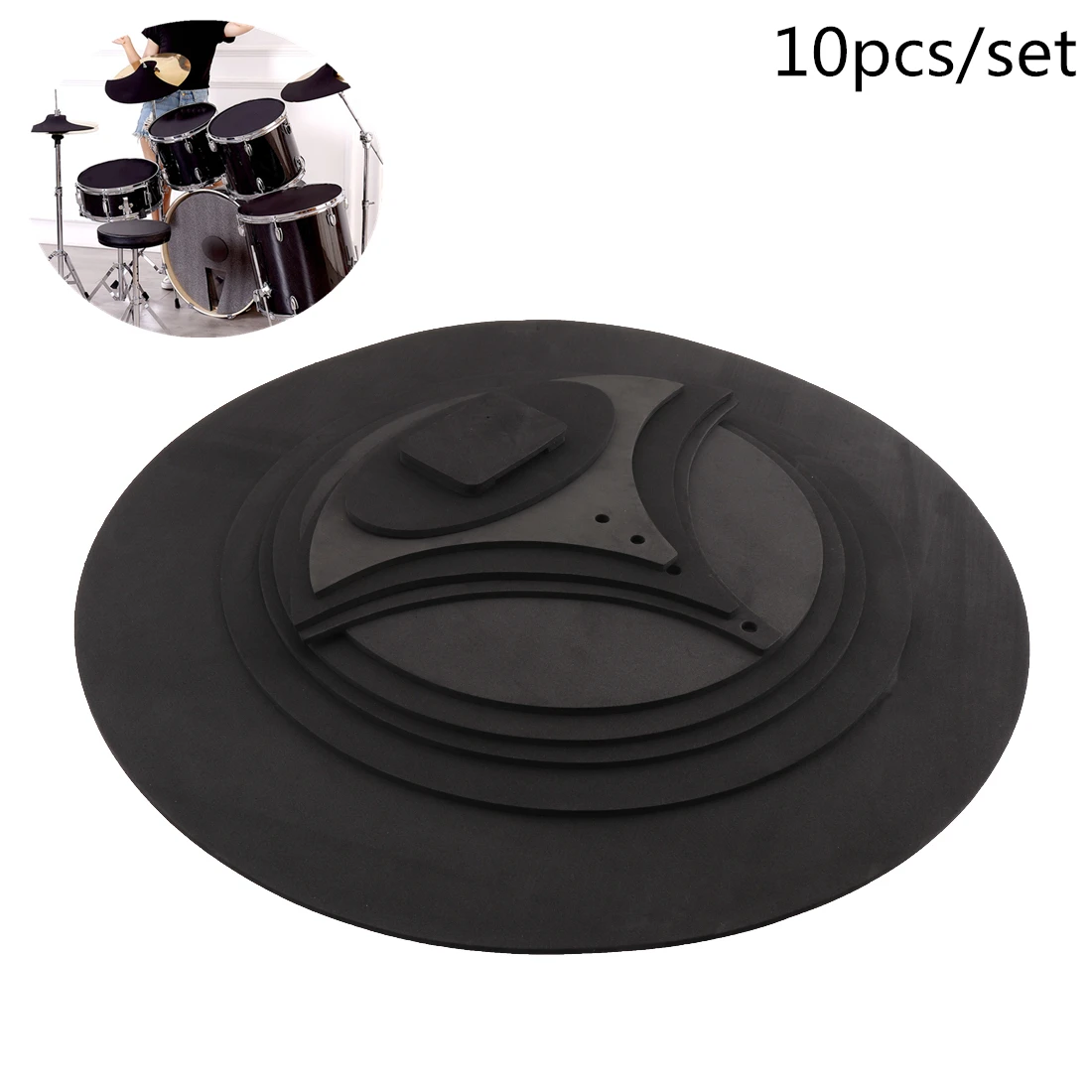 10pcs/set Rubber Foam Jazz Drum Mute 5 Drum and 3 Cymbal Sound Off Practice Pad Kit for Jazz Snare Electronic Dumb Drum Exercise