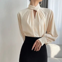 Office Lady Hollow Out Loose Shirt Tops Spring Autumn New Long Sleeve Elegant Solid Blouse Temperament Fashion Women Clothing