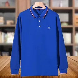 High end brand men's exquisite printed long sleeved solid color polo shirt Spring and Autumn business casual comfortable T-shirt