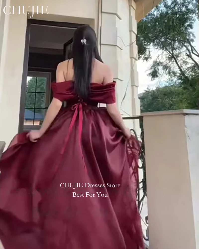 Elegant Dark Burgundy Off Shoulder Prom Dress Asymmetry HIgh Low Gala Party Gown Organza Floor Length Cocktail Dress Customized