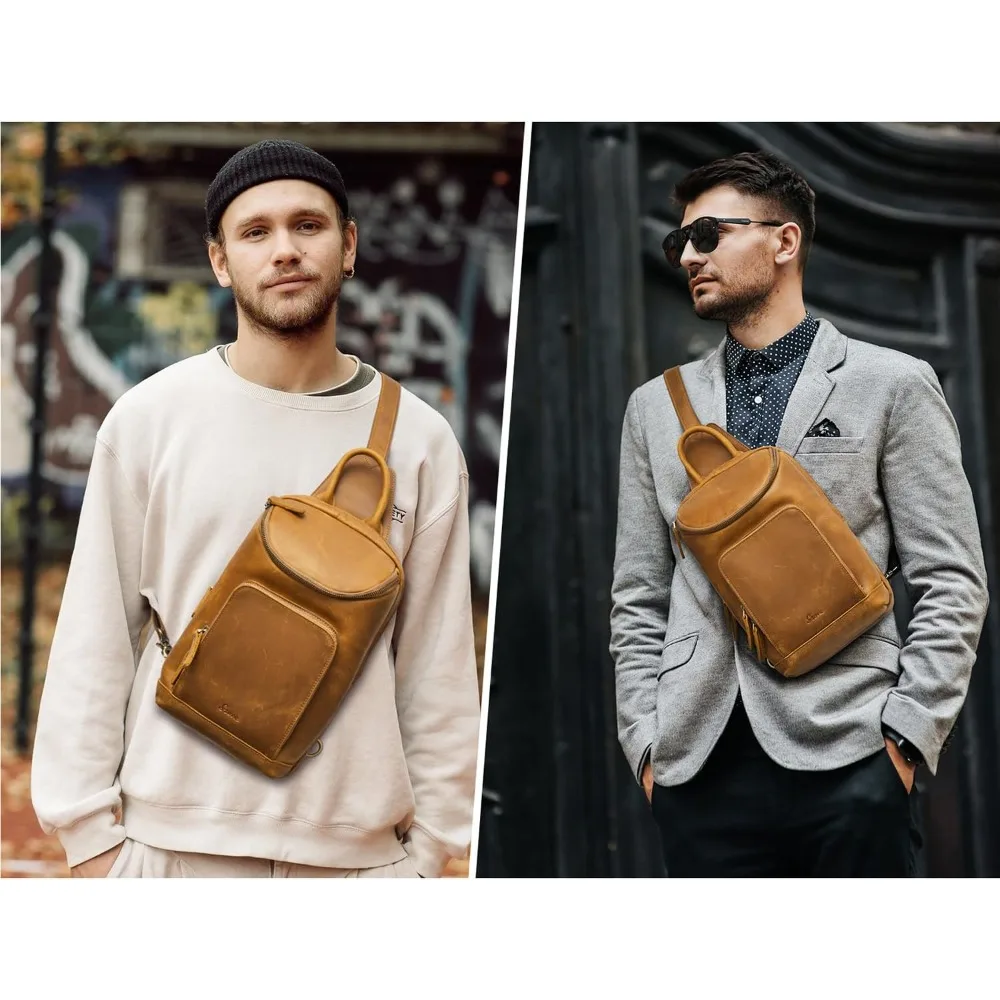 حقيبة كروس جلدية كلاسيكية للجنسين، حقيبة نهارية من الجلد الطبيعي للسفر في الهواء الطلق والاستخدام اليومي #2