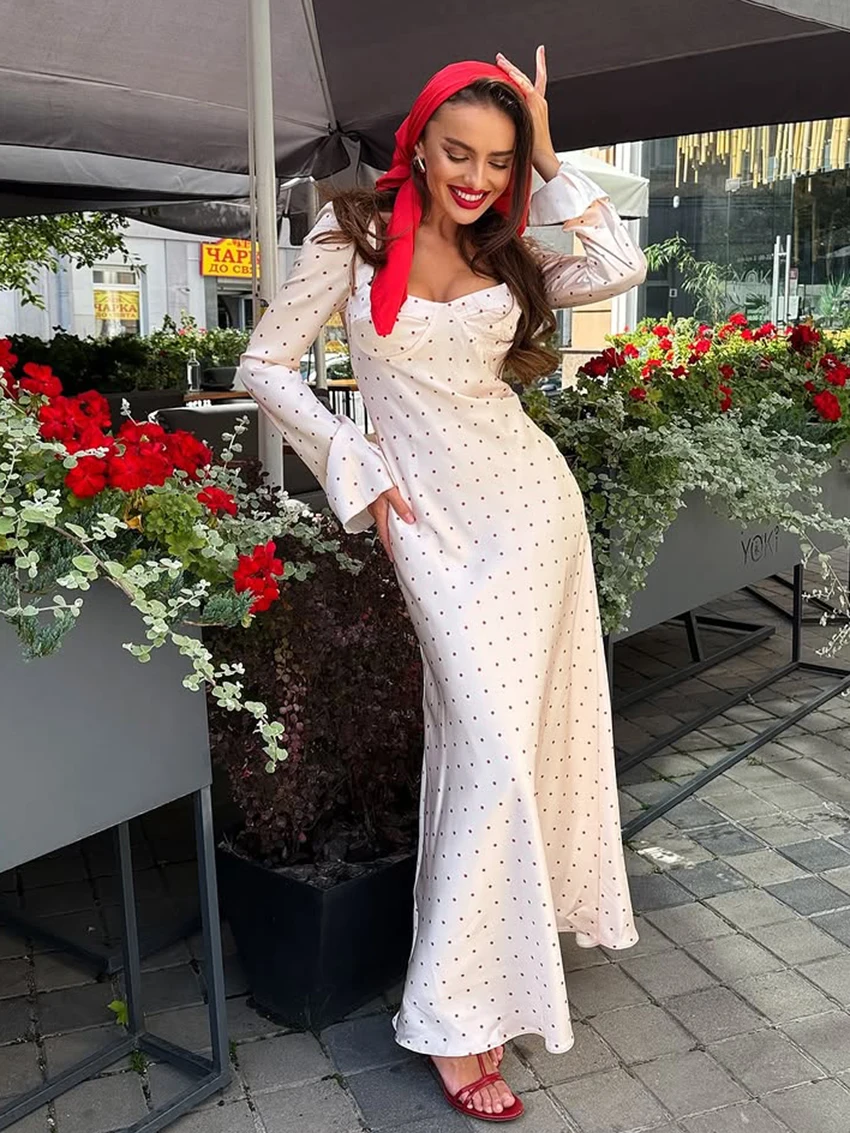 

Marthaqiqi Printing Women Sleepwear Long Sleeve Pajama Sexy V-Neck Nightgowns Ankle-Length Dress Fashion Ladies Nightwear Winter