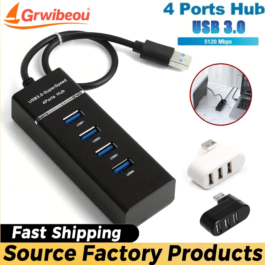 

4 Ports 2.0 3.0 USB HUB Splitter High Speed Multi Splitter USB Adapter Expander Cable for Desktop Laptop Xiaomi USB HUB Adapter