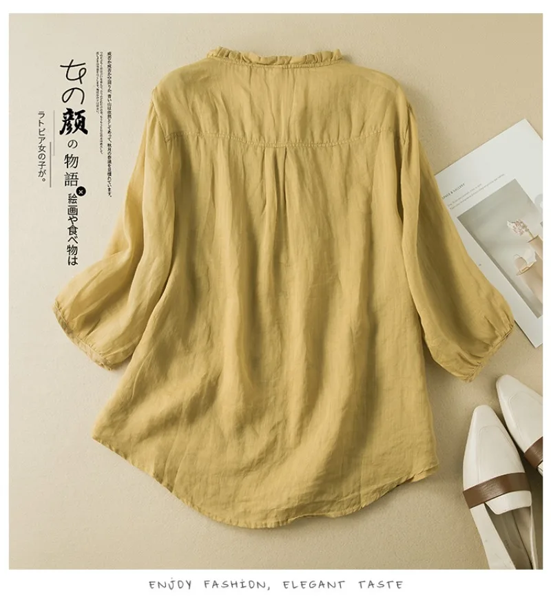 Chinese Style Women's Shirt Cotton Linen Vintage Embroidery Blouses Loose Short Sleeves Women Tops Summer Clothing