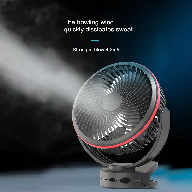 10000mAh Chargeable Clip Fan Electric Table Cooling Ventilator Portable Camping Ceiling Fan 720° Rotation 4 Gears Air Circulator