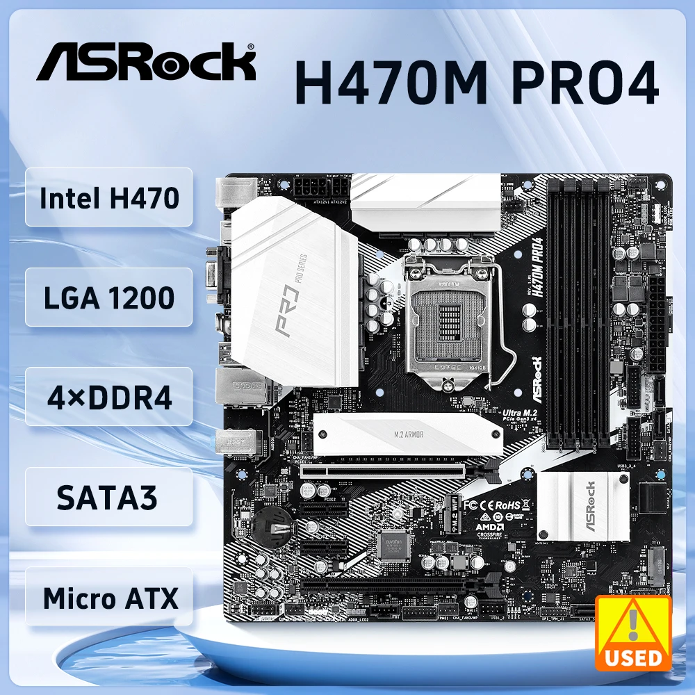 ASROCK H470M PRO4 Motherboard Socket 1200 DDR4 2933 Intel H470 For i5-10400F i3-10300 cpu M.2 Supports NVMe SSD Micro ATX