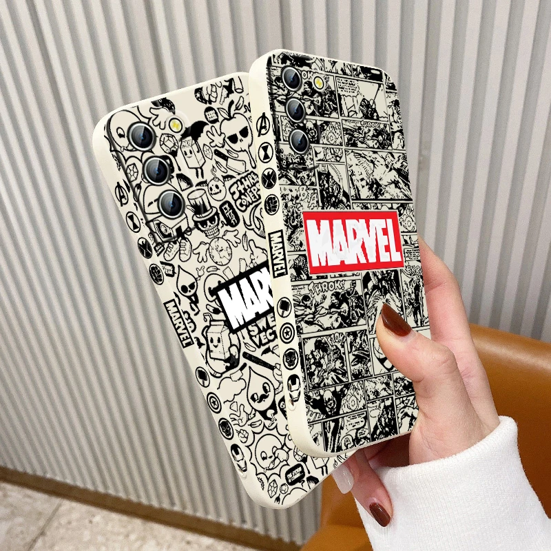 Marvel superhero cartoon Phone Case For Samsung Galaxy S23 S22 S21 S20 Pro FE Note 20 10 Plus Ultra Liquid Left Rope Cover