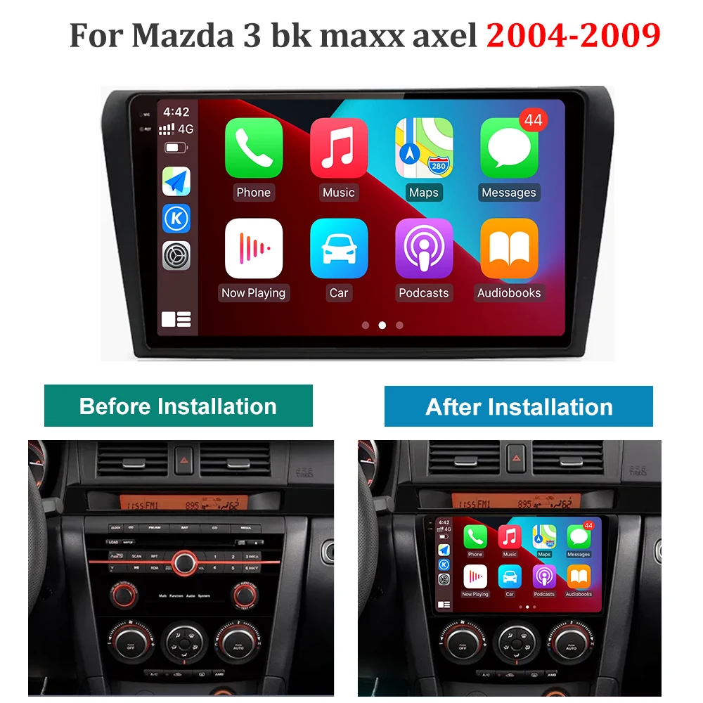 ОС Android GPS-навигация Беспроводной автомобильный мультимедийный видеоплеер Carplay BT 9-дюймовый для Mazda 3 bk maxx axel 2004-2009 Авторадио