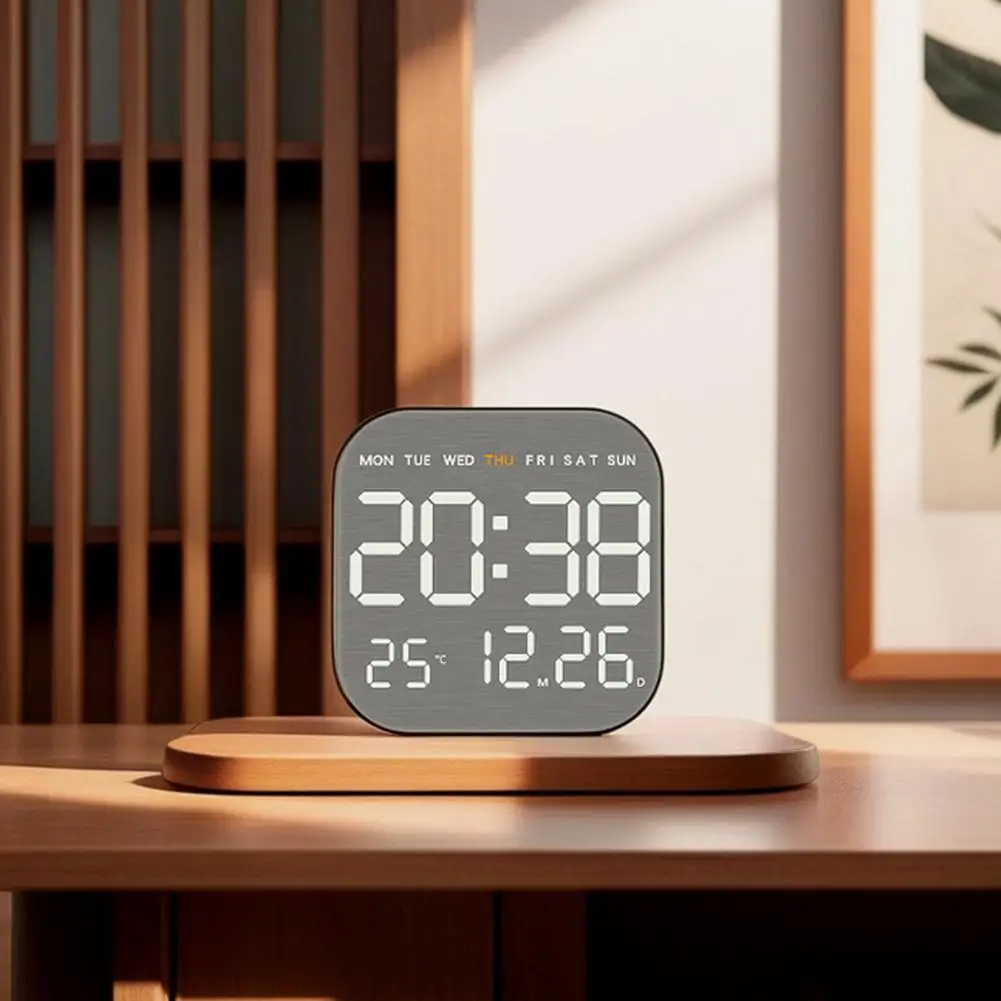 New Electronic Wall Clock Premium Feel Silent Mirror Brushed Finish Wall Clock Digital LED  Table Alarm Clock Temp Display