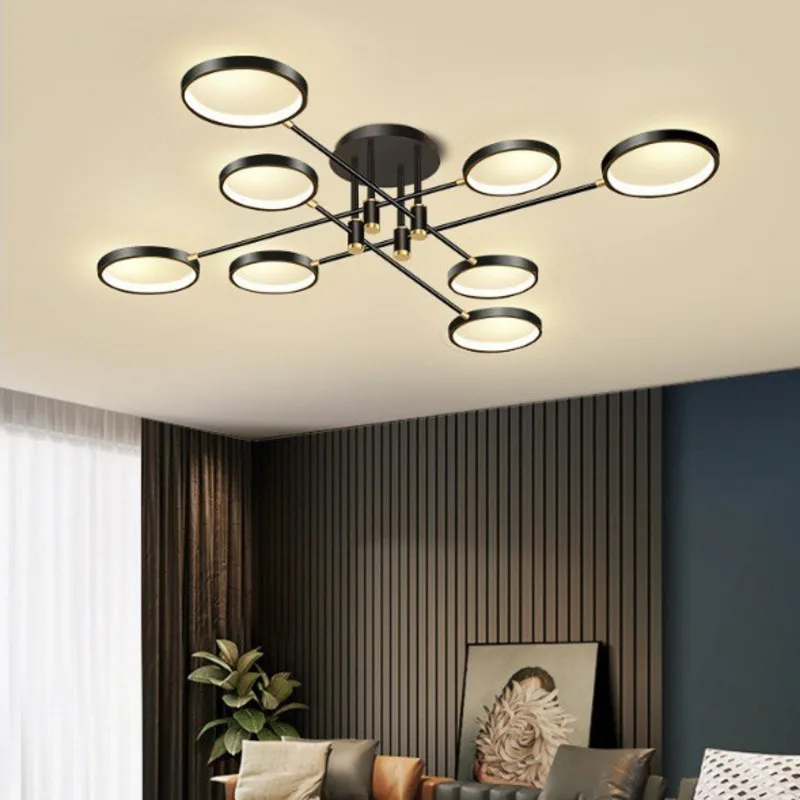Modern Minimalism Design Balck Art LED Chandelier For Living Room Bedroom Dining Room Kitchen Ceiling Lamp Remote Control Light