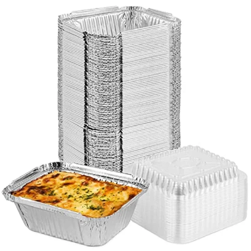 50PCS 450ml Disposable Aluminum Foil Food Container With Lids BBQ Aluminium Foil Tray Rectangle Lunch Box Kitchen Supplies