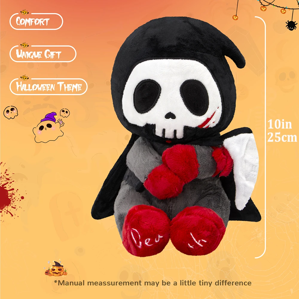 25cm Grim Reaper Doll Toys Stuffed Throw Pillow PP Cotton Scythe Devil Plush Toys Halloween Home Decorations Gift for Children