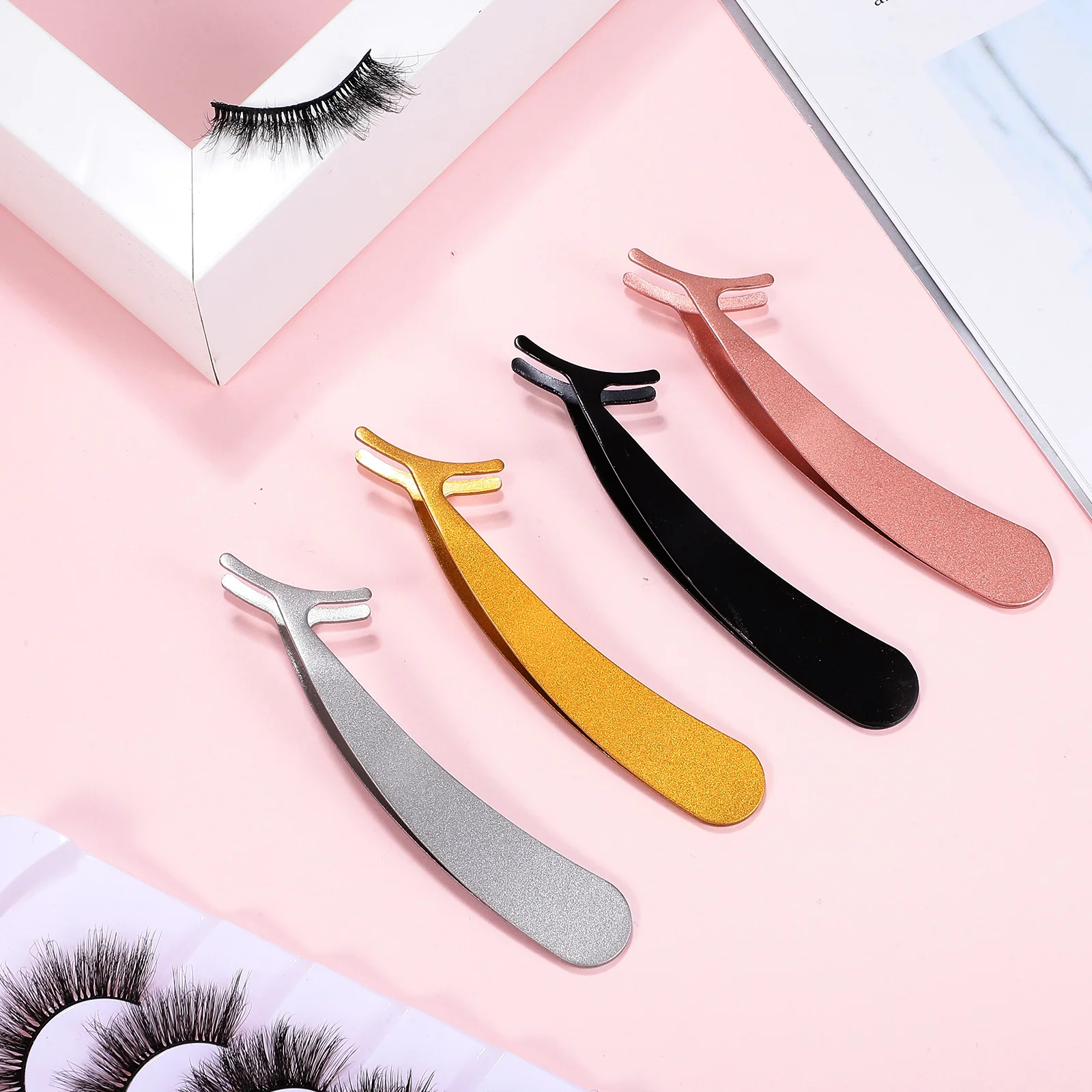 4개입 속눈썹 핀셋 전문가용 인조 속눈썹 도구 금속 재질 인조 속눈썹 부착 제거 연장 고정용