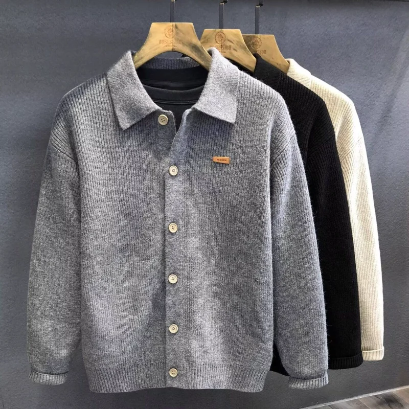 Retro Solid Color Lapel Cardigan Sweater Men's Autumn and Winter High-end Versatile Casual Knitted Jacket Hot Selling Popularity