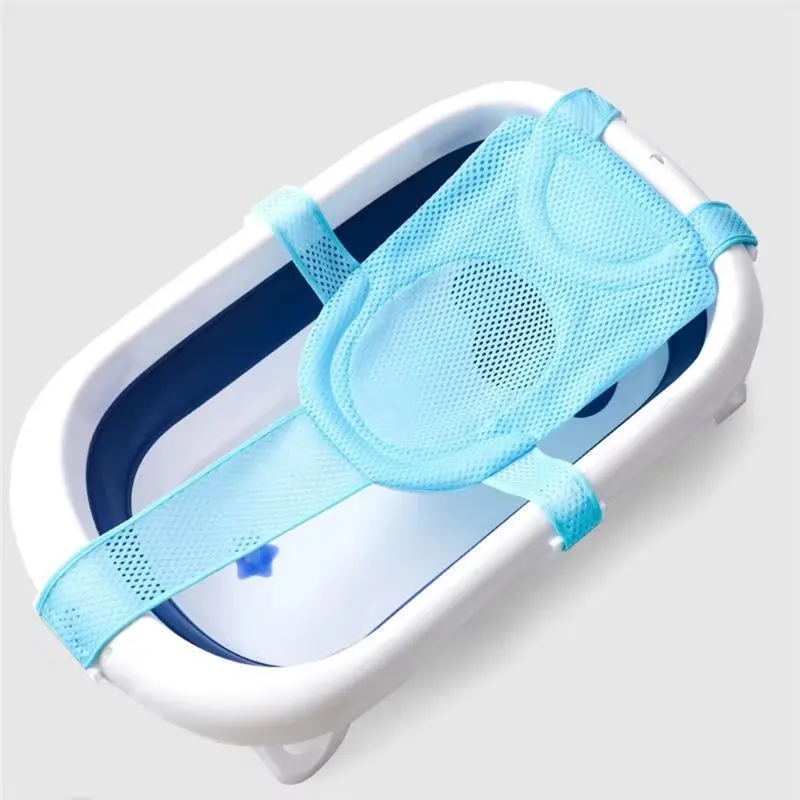 Newborn Infant Bathtub Mat Baby Nonslip Floating Bathing Five Point Adjustable Bath Mat Blue