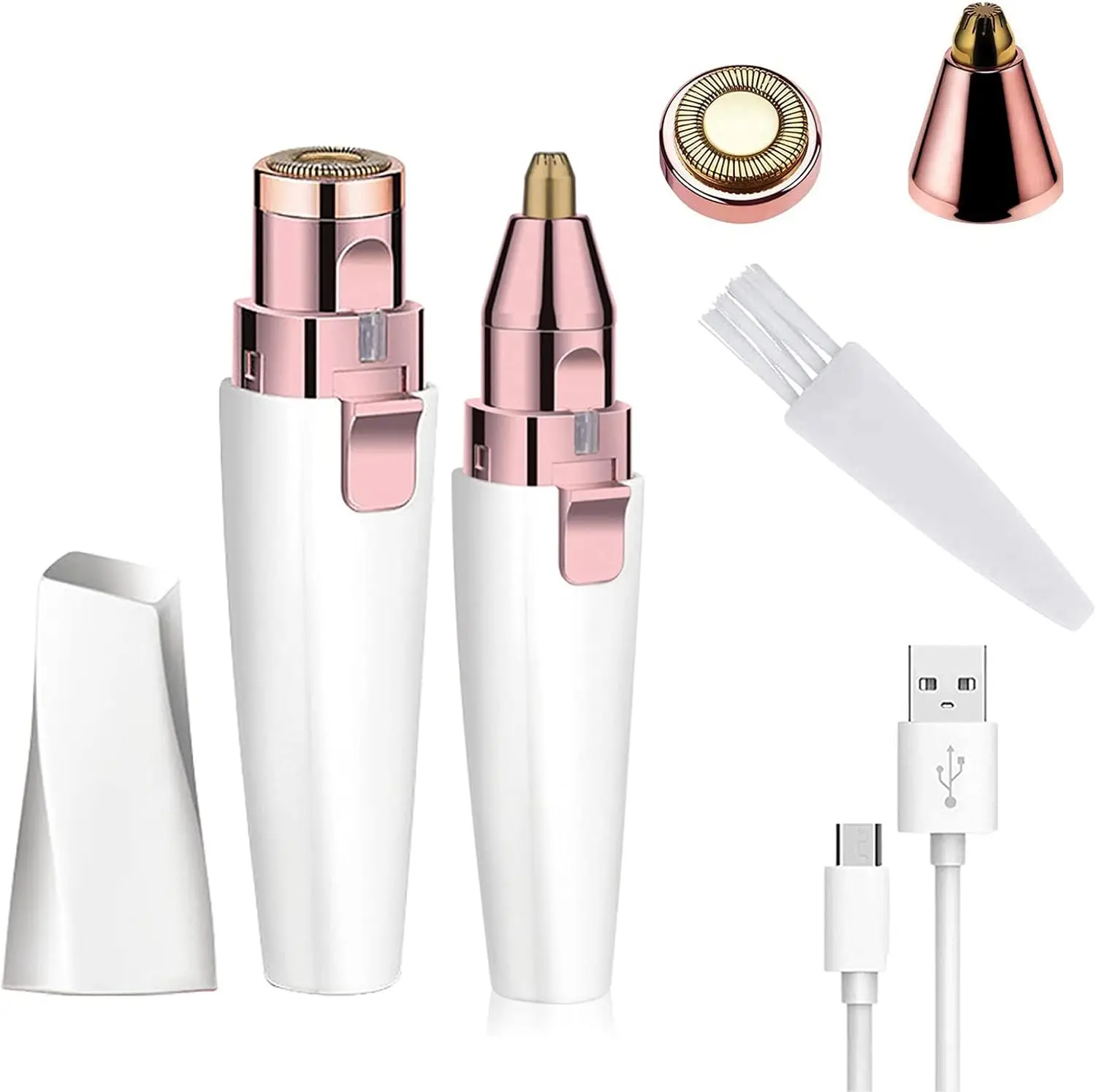 

Women's Facial Hair Remover with LED Light, Rechargeable 2-in-1 Nose Trimmer & Eyebrow Razor, Painless Electric Shaver for Face