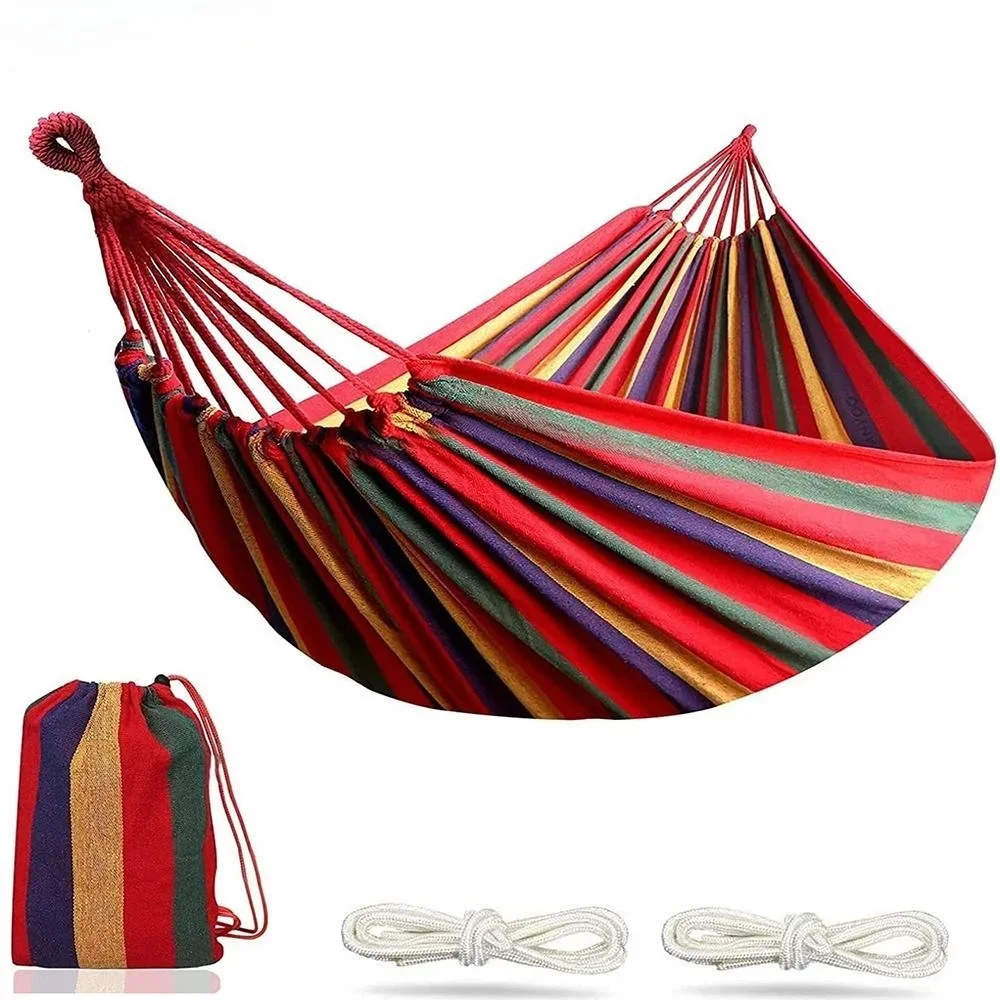 Double Canvas Hammock Algodão com Correias Árvore, 2 Pessoas, Pátio, Jardim, Quintal, Exterior e Interior, Vermelho e Azul