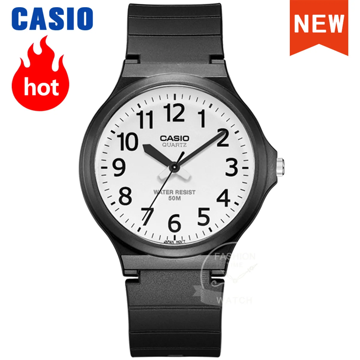 Relógio Casio para homens, relógios masculinos da série MW-240, esquema de cores clássico em preto e branco, design leve.