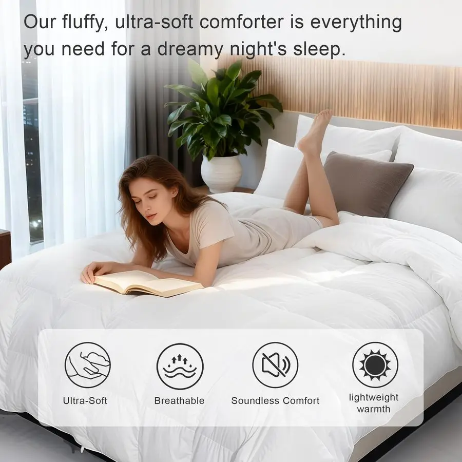 Edredom de penas tamanho queen, inserção de edredom de algodão de poliéster branco, edredom para cama de hotel para todas as estações com abas de canto