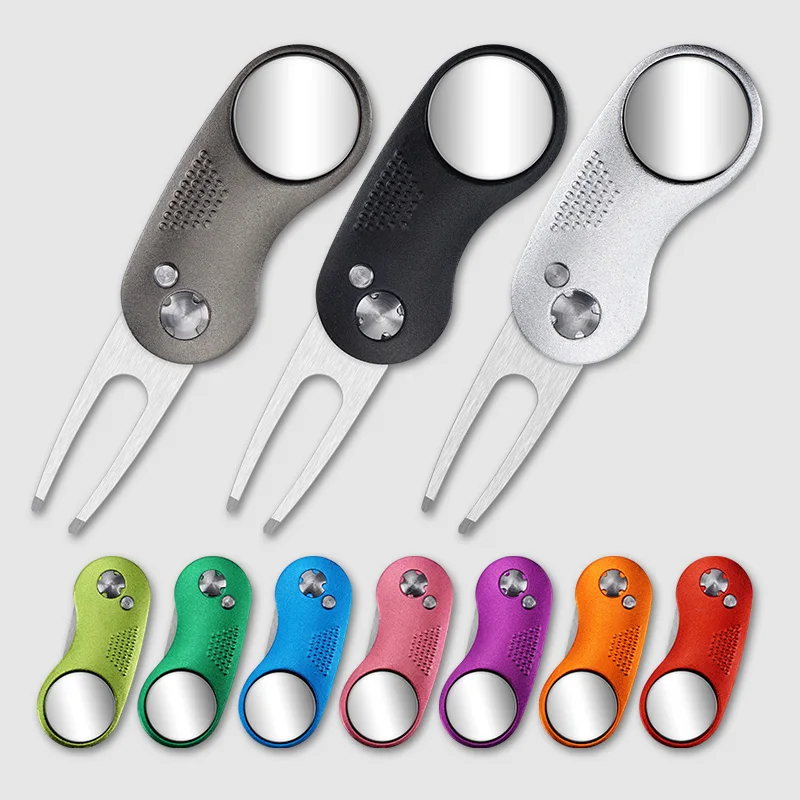 Metall Faltbare Golf Divot Reparatur Werkzeug Grüne Gabel Mit Golf Ball Marker Taste Magnetische Tragbare Pitchfork Golf Zubehör – Detail 9