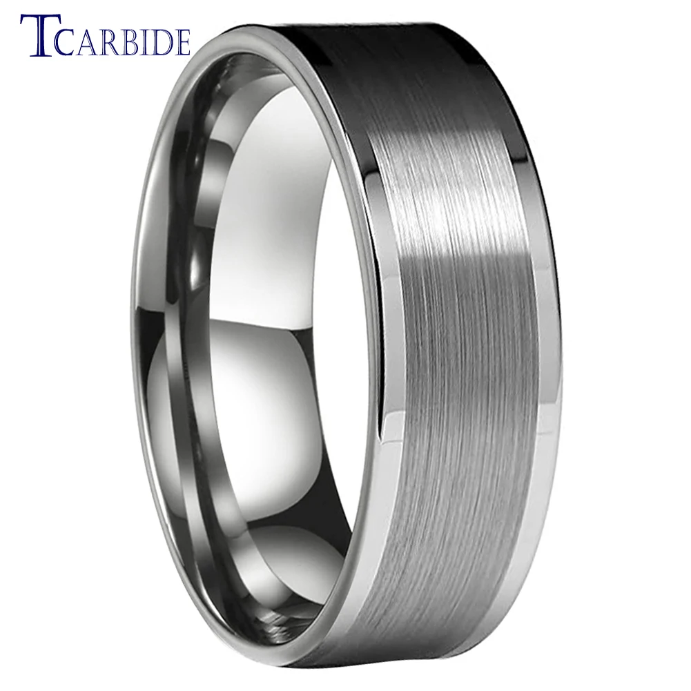 6/8mm Black Tungsten Flat Wedding Band Engagement Ring For Men Women Polished Brushed Forever Gift Jewelry