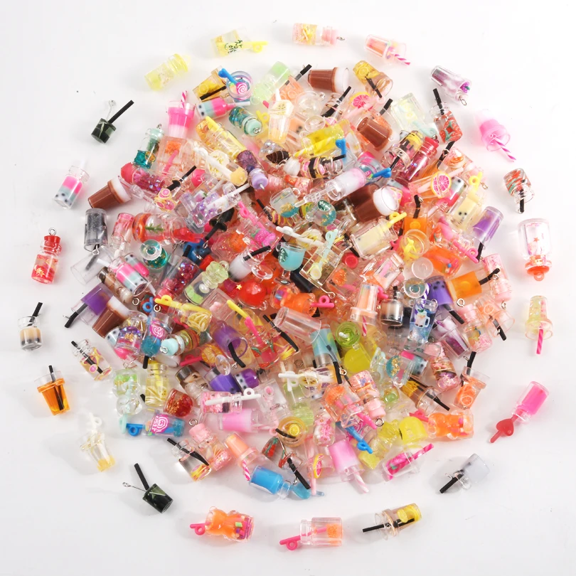 10Pcs Mix Multiple Color Juice Bottles Different Shapes Acrylic Material For DIY Jewelry Making Necklace Pendants Accessories