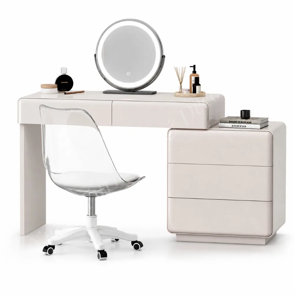 Wholesale Modern Bedroom Dressing Table Set with Reversible Cabinet LED Lighted Mirror Stool Storage for Bathroom/Dining