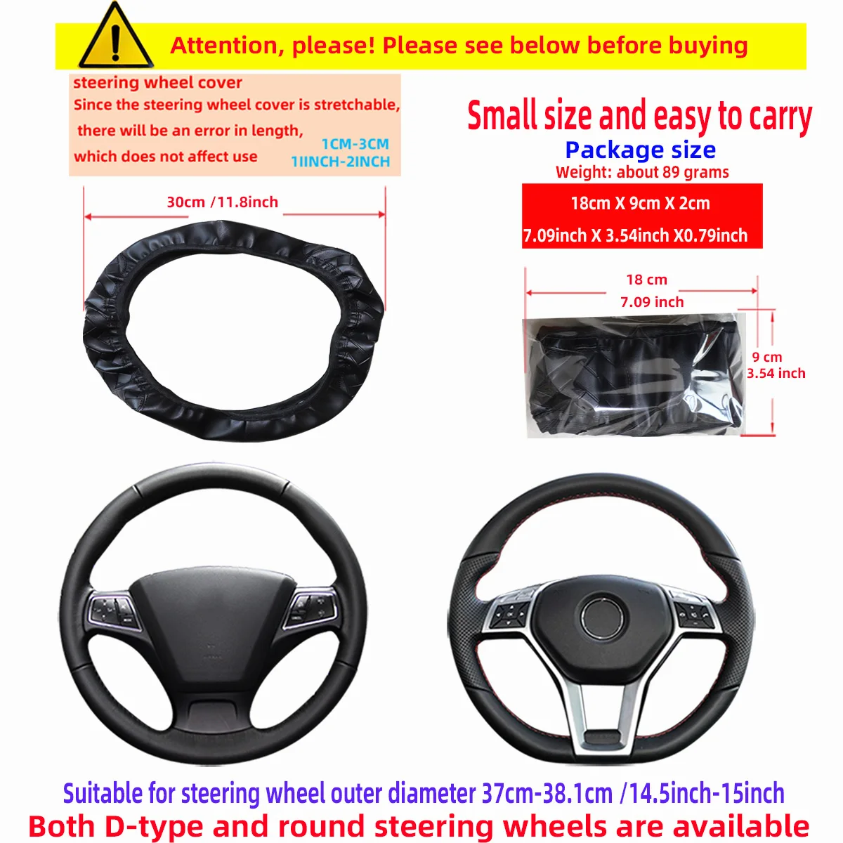 The new PU embossed leather check pattern car steering wheel cover is suitable for 14.5 - 15-inch car interior decorations.