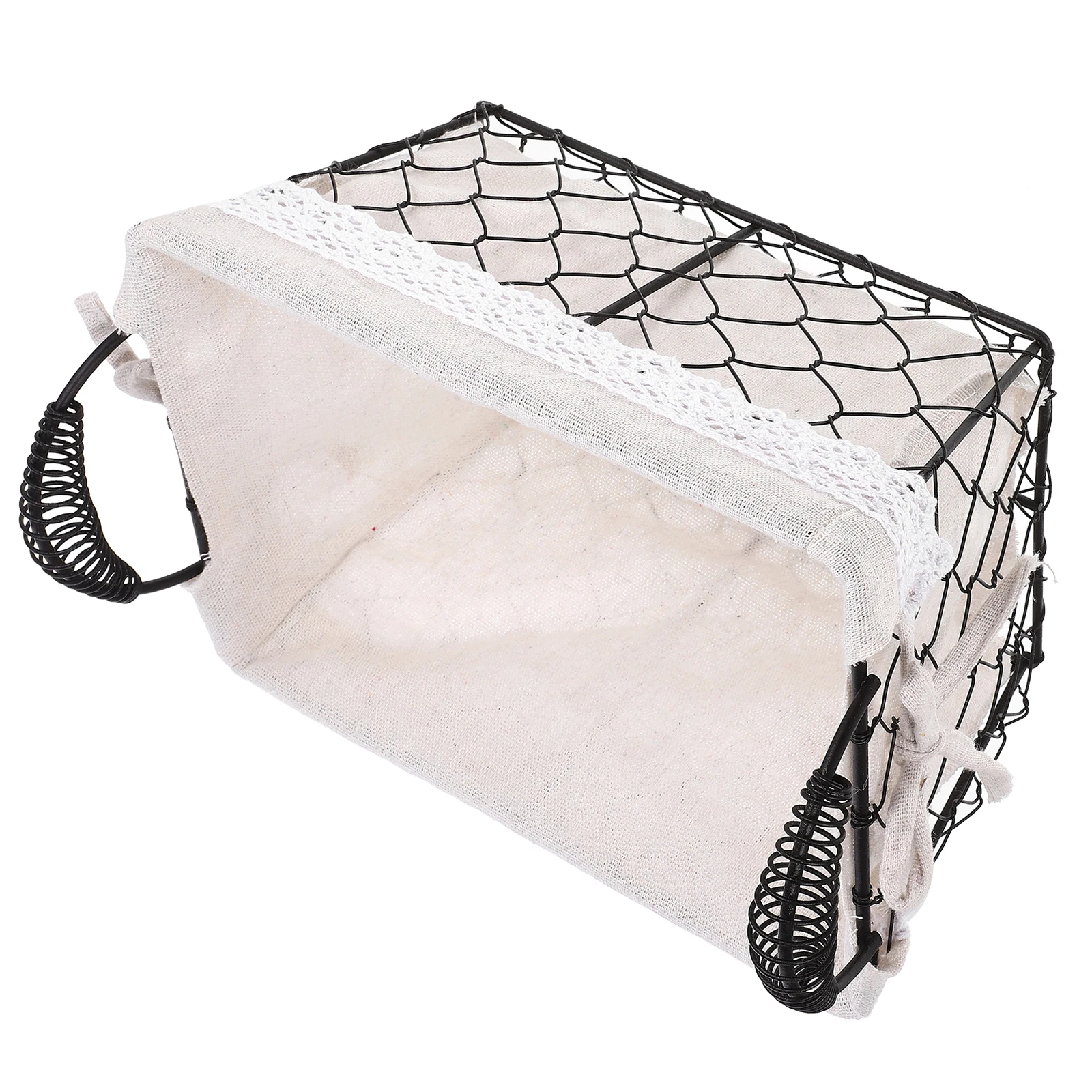 

Silver Handheld Fruit Basket Metal Wire Storage Baskets Iron Cotton Lining Washable Home Organization Bread Egg