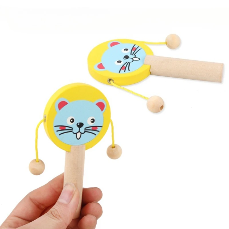 Sonajero de madera de dibujos animados para niños, mango de tambor, tablero de castañuelas para palmas, instrumento Musical para bebé, juguetes educativos para edades tempranas en edad preescolar