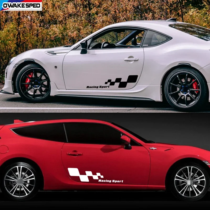 2pcs Racing Sport Lattices Sticker Car Body Door Side Decor Vinyl Decals For  SUBARU  KIA OPEL  Reanult