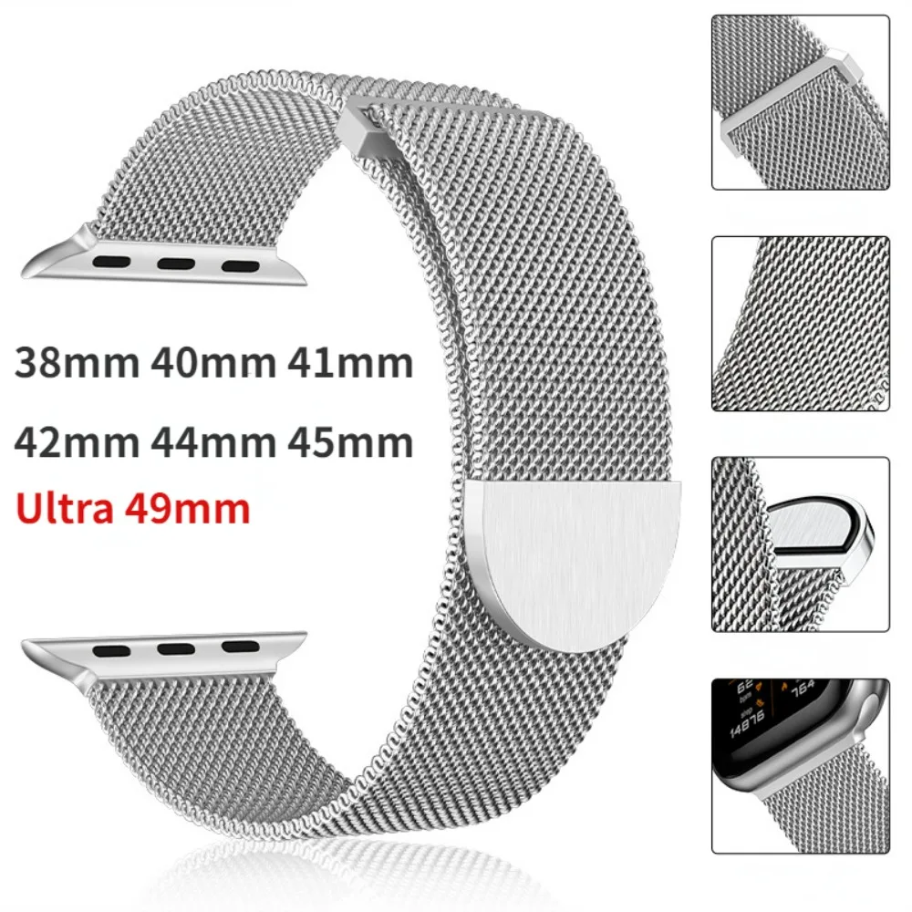 Bracelet à boucle milanaise pour Apple Watch, Bracelet de montre, iWatch Series Ultra 8, 7, 6, 5, 4, 3, SE Band, 44mm, 40mm, 45mm, 41mm, 42mm, 38mm, 49mm