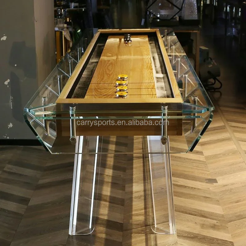 

Customizable 9ft Solid Wood Shuffleboard Table with Crystal Tempered Glass Surround Custom Other Sizes for Indoor Sports